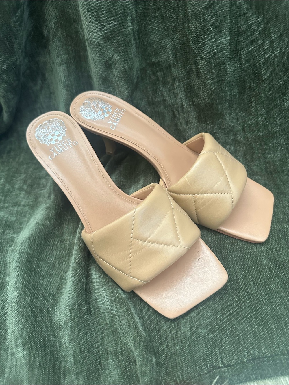 Vince Camuto Quilted Tan Heeled Slide Mules